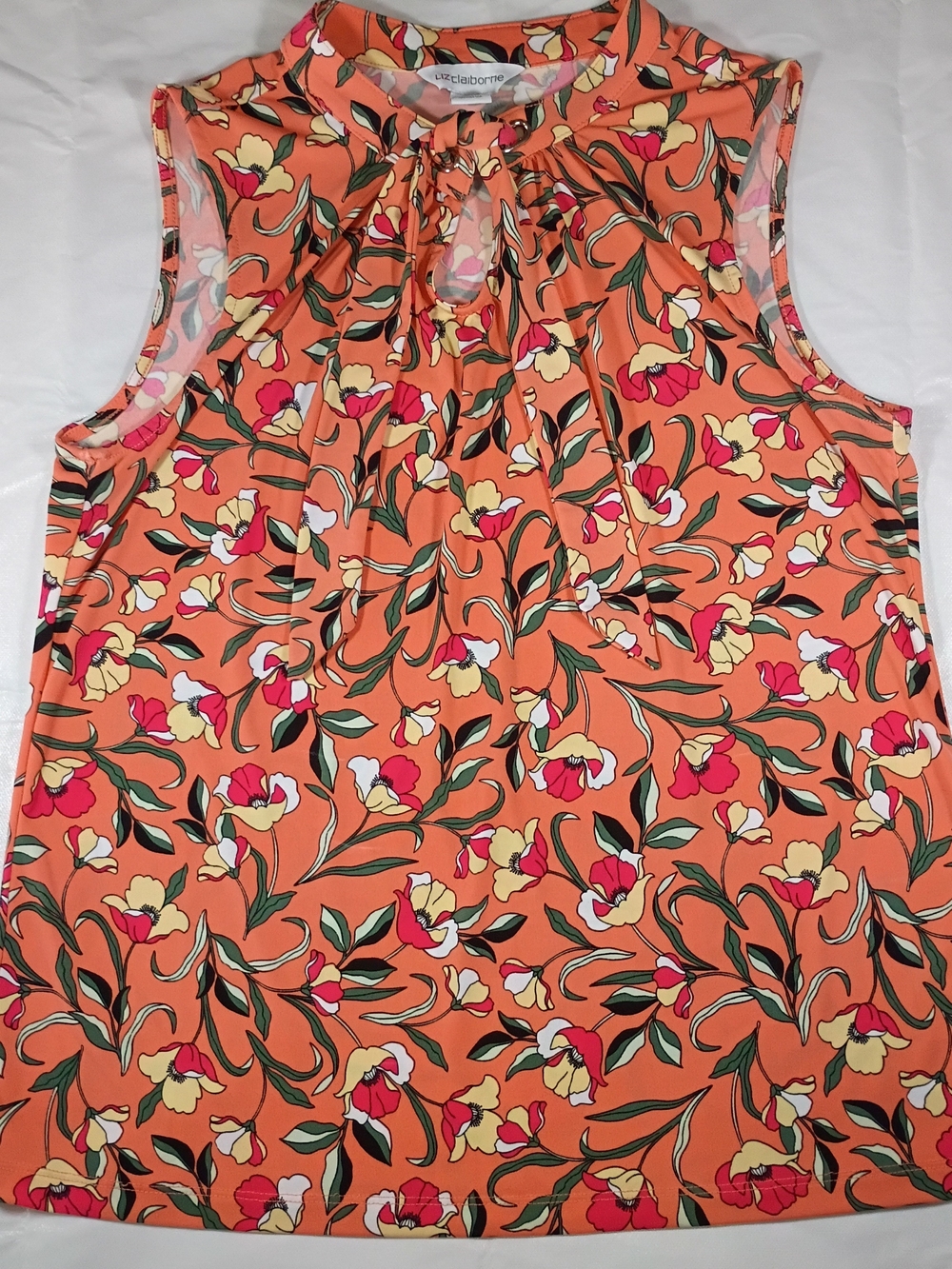 Liz Claiborne Orange Floral Keyhole Sleeveless Top